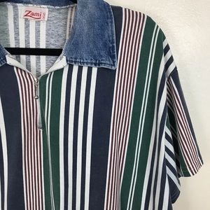 Vintage Shirts - Vintage Unisex Striped Denim Collar XXL Green Vintage Shirts - Vintage Unisex Striped Denim Collar XXL Green